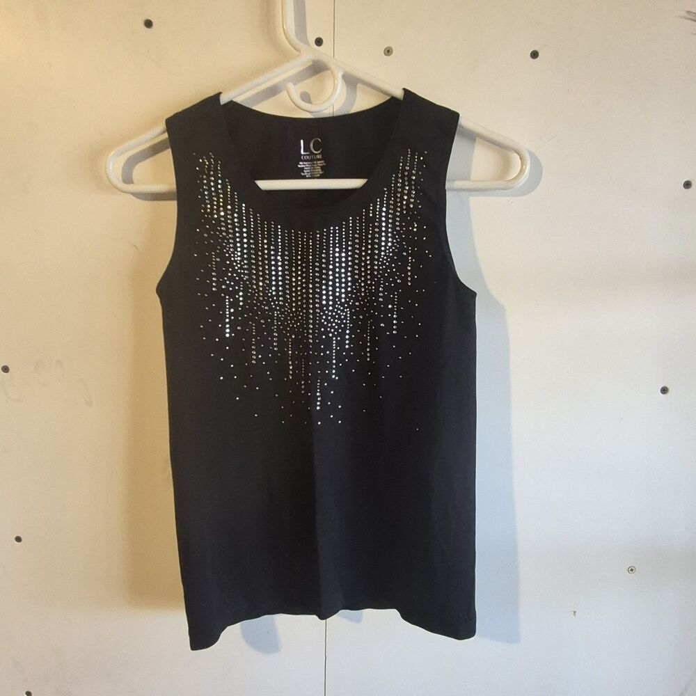 LC Couture Tank Top NWT Embellished with Rhinestones Black Size M/L Classy Rave